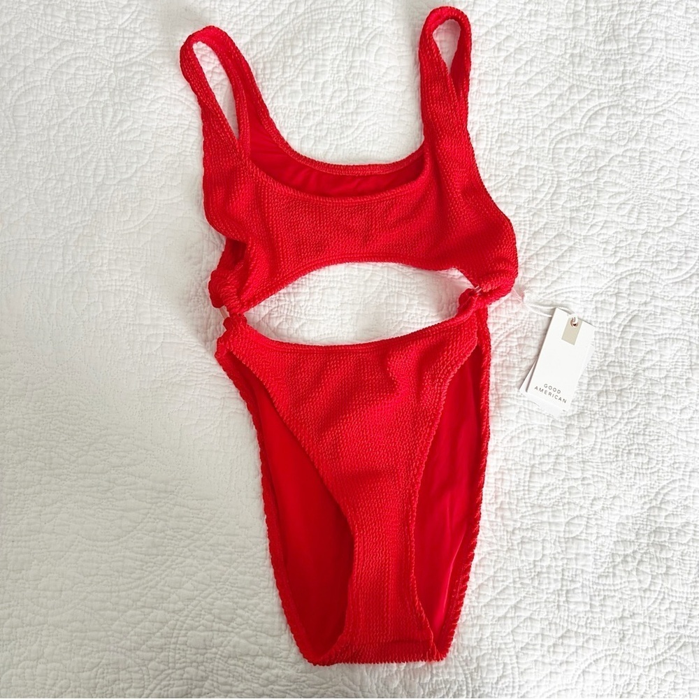 Good American Always Fits Sculpt Monokini Poppy Red Cut Out Size XS/S - Picture 2 of 8